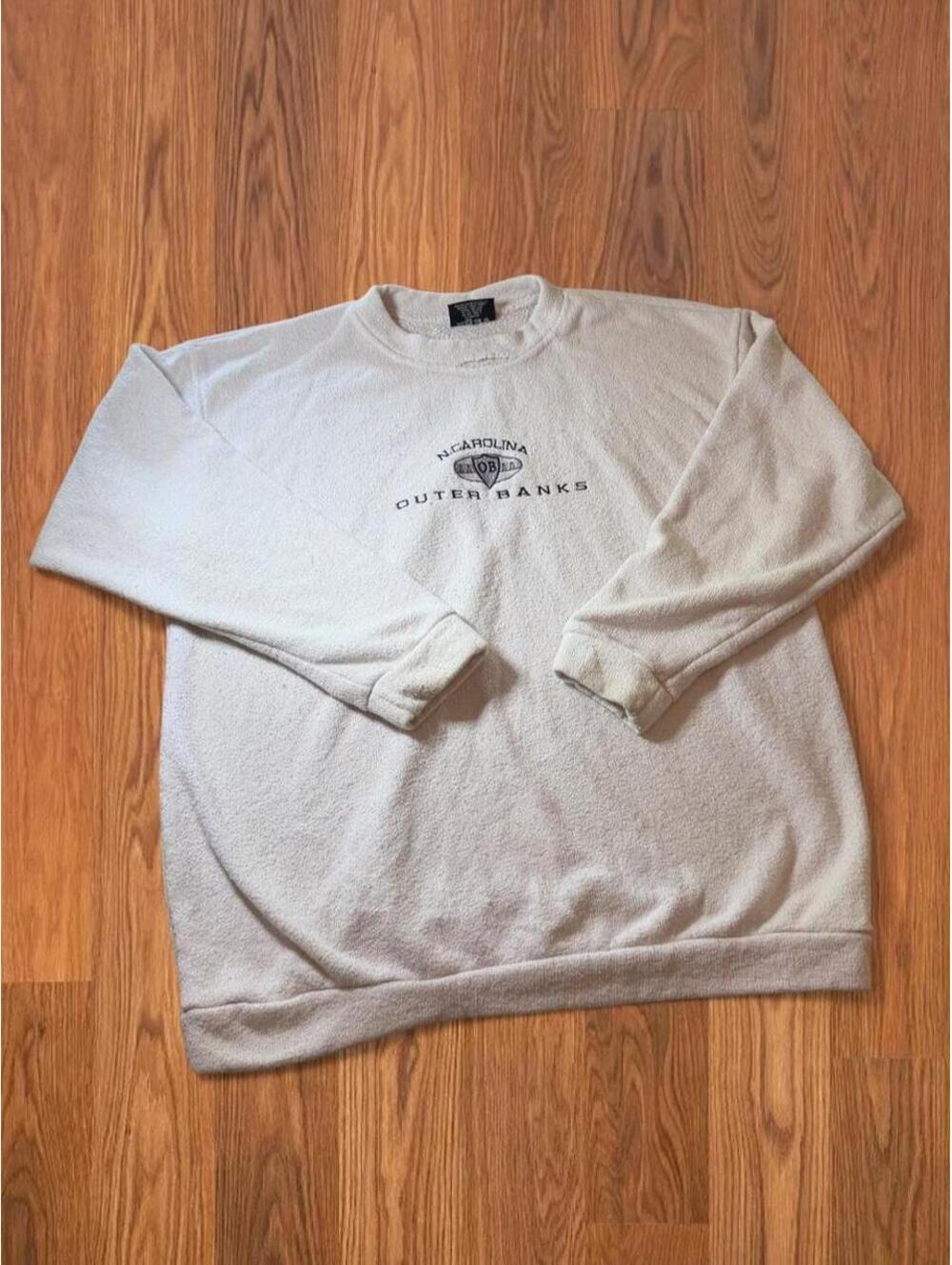 Vintage Exist Sports Line Outer Banks Sweatshirt Mens Large Cream NC Pullover